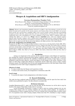 Mergers & Acquisitions and SBI's Amalgamation