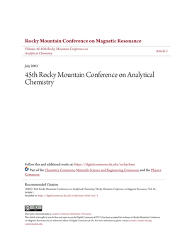 45Th Rocky Mountain Conference on Analytical Chemistry