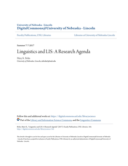 Linguistics and LIS: a Research Agenda Mary K