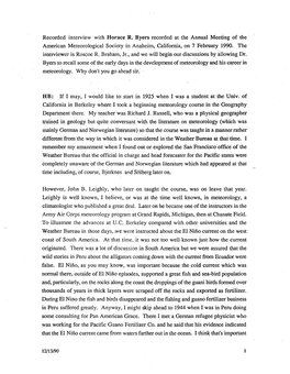 Horace Byers Which Took Place on 7 February 1990 at the Annual Meeting of the American Meteorological Society in Anaheim