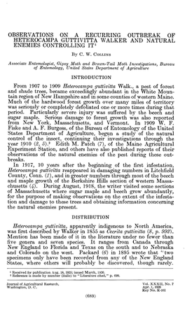 OBSERVATIONS on a RECURRING OUTBREAK of HETEROCAMPA GUTTIVITTA WALKER and NATURAL ENEMIES CONTROLLING IT1 from 1907 to 1909 Hete