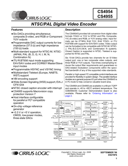 CS4954 CS4955 NTSC/PAL Digital Video Encoder