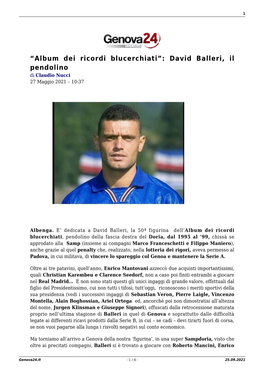 “Album Dei Ricordi Blucerchiati”: David Balleri, Il Pendolino Di Claudio Nucci 27 Maggio 2021 – 10:37