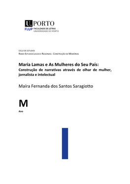Maria Lamas E As Mulheres Do Seu País: Construção De Narrativas Através De Olhar De Mulher, Jornalista E Intelectual