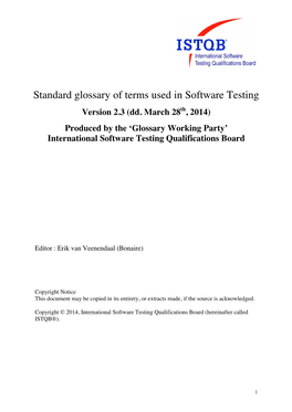 ISTQB Glossary of Testing Terms 2.3X