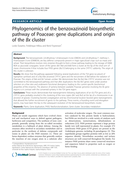 Phylogenomics of the Benzoxazinoid Biosynthetic Pathway of Poaceae: Gene Duplications and Origin of the Bx Cluster