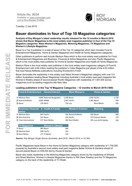 Bauer Dominates in Four of Top 10 Magazine Categories