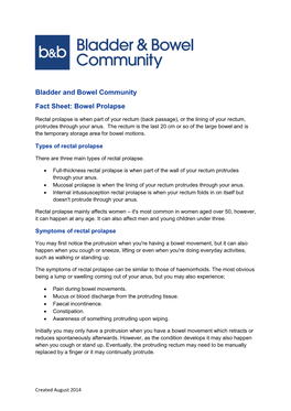 Bladder and Bowel Community Fact Sheet: Bowel Prolapse