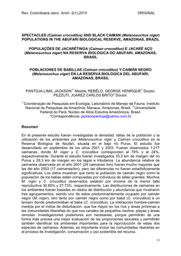 Caiman Crocodilus) and BLACK CAIMAN (Melanosuchus Niger) POPULATIONS in the ABUFARI BIOLOGICAL RESERVE, AMAZONAS, BRAZIL