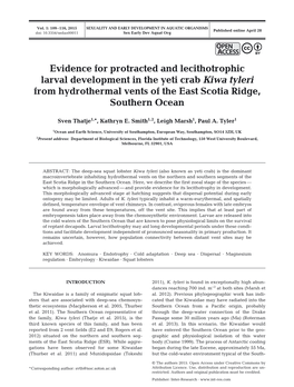 Evidence for Protracted and Lecithotrophic Larval Development in the Yeti Crab Kiwa Tyleri from Hydrothermal Vents of the East Scotia Ridge, Southern Ocean