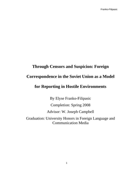 Foreign Correspondence in the Soviet Union As a Model for Reporting In