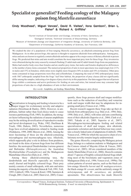 Specialist Or Generalist? Feeding Ecology of the Malagasy Poison Frog Mantella Aurantiaca