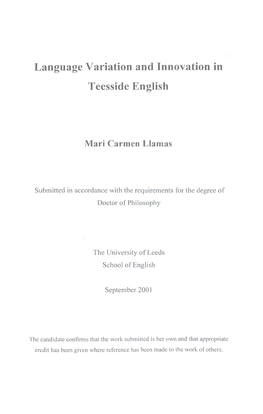 Language Variation and Innovation in Teesside English
