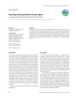 Burning Mouth Syndrome: a Case Report Swati Saxena, Tejavathi Nagaraj, Poonam Sahu, Arundhati Biswas