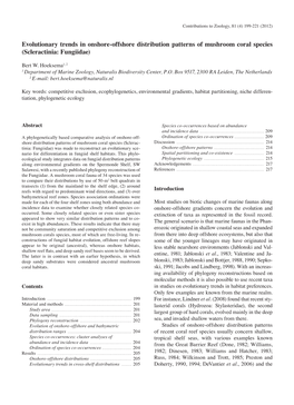 Evolutionary Trends in Onshore-Offshore Distribution Patterns of Mushroom Coral Species (Scleractinia: Fungiidae)