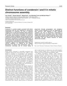 Distinct Functions of Condensin I and II in Mitotic Chromosome Assembly