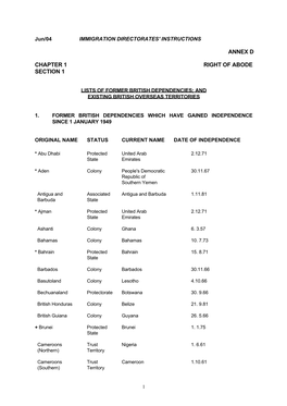 Annex D Chapter 1 Right of Abode Section 1