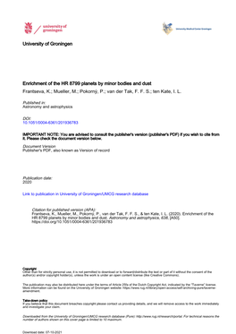 Enrichment of the HR 8799 Planets by Minor Bodies and Dust Frantseva, K.; Mueller, M.; Pokorný, P.; Van Der Tak, F