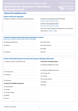 Application for a Temporary Trade E Luent Discharge Consent