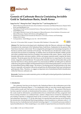 Genesis of Carbonate Breccia Containing Invisible Gold in Taebaeksan Basin, South Korea