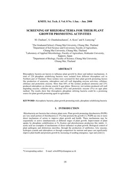 Screening of Rhizobacteria for Their Plant Growth Promoting Activities