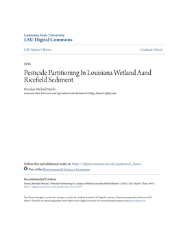 Pesticide Partitioning in Louisiana Wetland Aand Ricefield Sediment