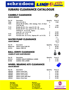 Subaru Clearance Catalogue