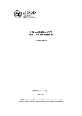 The Lebanese Shi'a and Political Violence