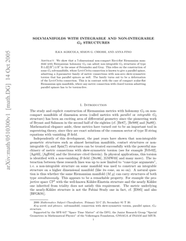 Arxiv:Math/0510300V1 [Math.DG] 14 Oct 2005 Uesrn Hoy Ic Hyaeeatsltoso H Co the of Vanishing Solutions Exact with Are out Equations [ They Turned (Cf