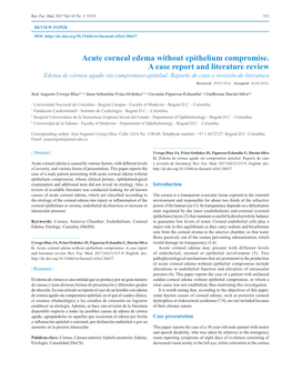 Acute Corneal Edema Without Epithelium Compromise. a Case Report and Literature Review Edema De Córnea Agudo Sin Compromiso Epitelial