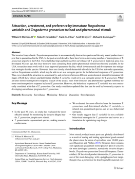 Attraction, Arrestment, and Preference by Immature Trogoderma Variabile and Trogoderma Granarium to Food and Pheromonal Stimuli