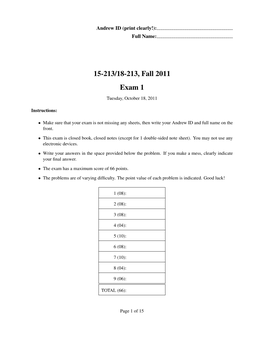 15-213/18-213, Fall 2011 Exam 1