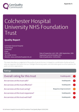 Colchester Hospital University NHS Foundation Trust Quality Report 19/01/2016 Summary of Findings