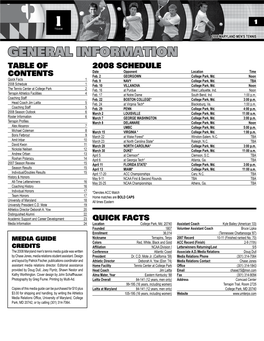 General Information Table of 2008 Schedule Date Opponent Location Time Contents Feb