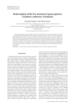 Redescription of the Sea Anemone Capnea Japonica (Cnidaria: Anthozoa: Actiniaria)