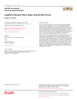 Legality As Reason: Dicey, Rand, and the Rule of Law Mark D