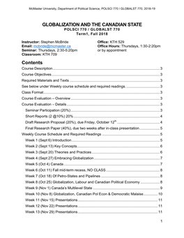 GLOBALIZATION and the CANADIAN STATE Contents