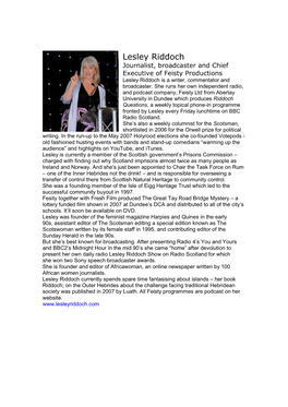 Lesley Riddoch CV