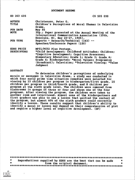 Children's Perceptions of Moral Themes in Television Drama