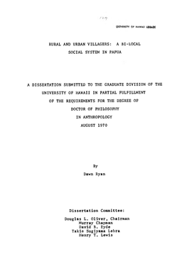 Y RURAL and URBAN VILLAGERS: a BI-LOCAL SOCIAL SYSTEM IN