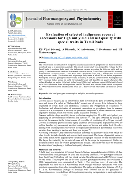 Evaluation of Selected Indigenous Coconut Accessions for High Nut