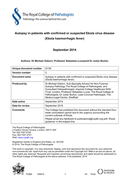 Autopsy in Patients with Confirmed Or Suspected Ebola Virus Disease (Ebola Haemorrhagic Fever)