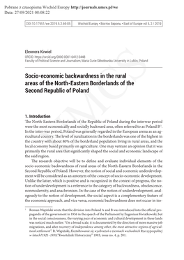 Socio-Economic Backwardness in the Rural Areas of the North-Eastern Borderlands of the Second Republic of Poland