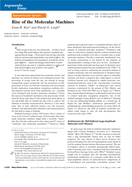 Rise of the Molecular Machines Euan R