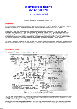 A Simple Regenerative VLF-LF Receiver