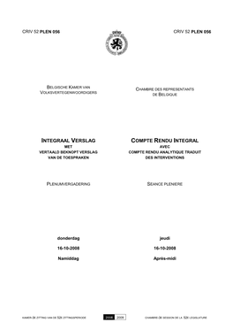 Integraal Verslag Compte Rendu Integral Met Avec Vertaald Beknopt Verslag Compte Rendu Analytique Traduit Van De Toespraken Des Interventions