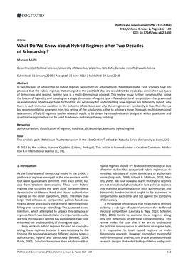 What Do We Know About Hybrid Regimes After Two Decades of Scholarship?