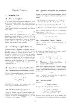 Complex Numbers 1 Introduction