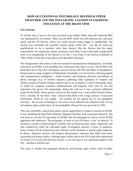 How Occupational Psychology Helped Scupper Thatcher and the Polygraph: a Lesson in Exerting Influence at the Right Time