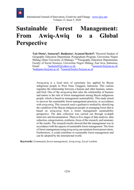 Sustainable Forest Management: from Awiq-Awiq to a Global Perspective